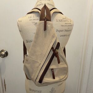 Antik Kraft Sling and Beige Canvas Backpack NWOT